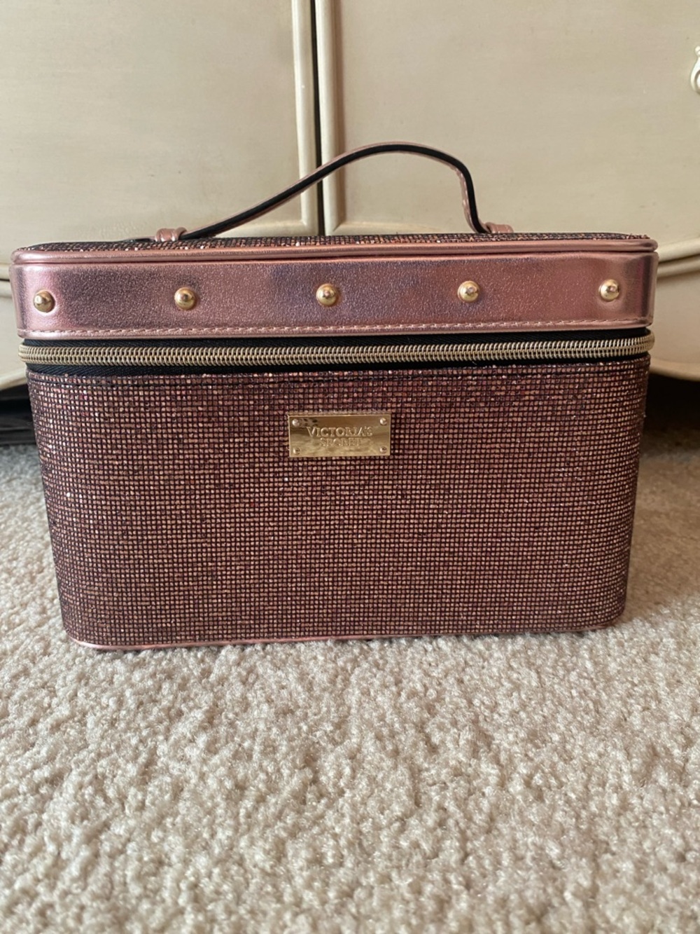Victoria's Secret Rose Gold and Glitter Cosmetic Case